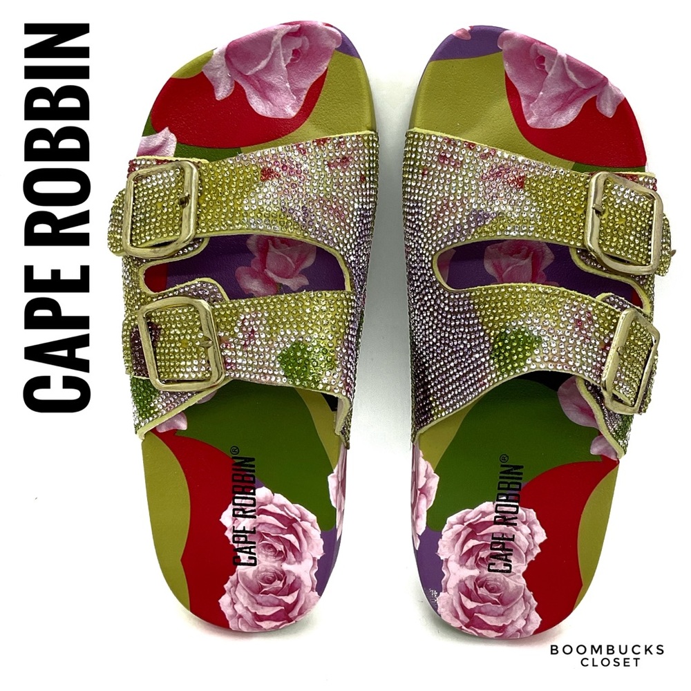 Cape Robbin Glam Floral Rhinestone slip on slide